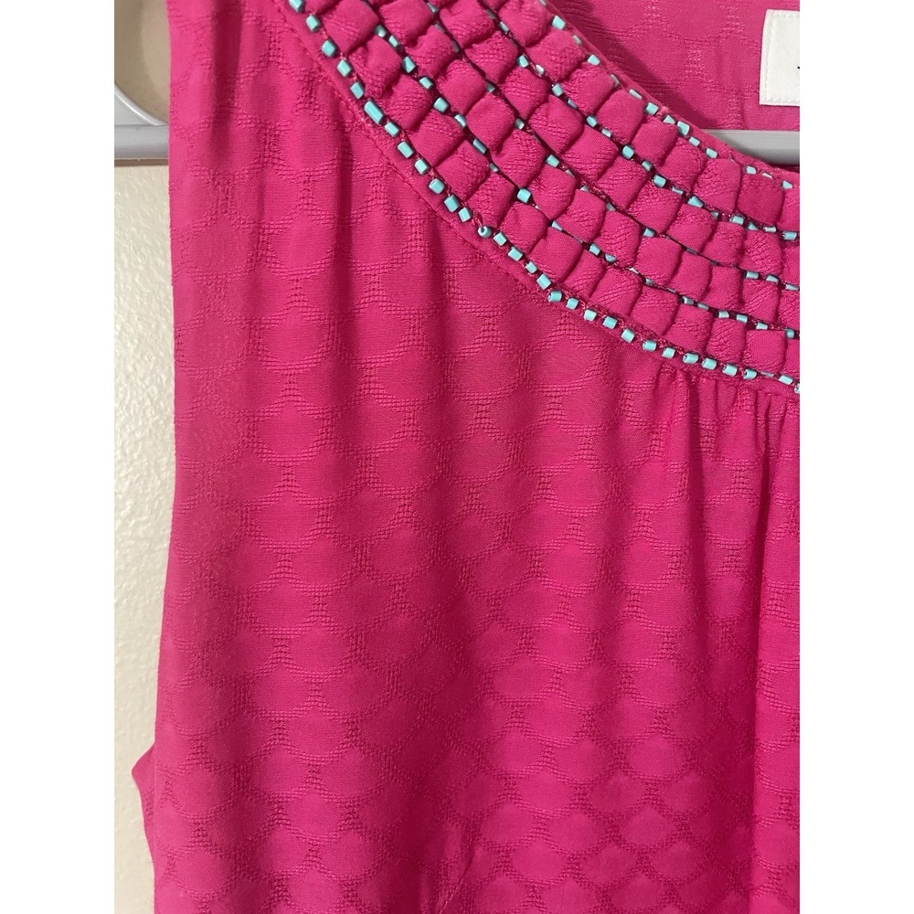 Vineyard Vines Size 0 Silk Blend Pink Dobby Embellished‎ Shift Dress Crew Neck - Picture 4 of 8